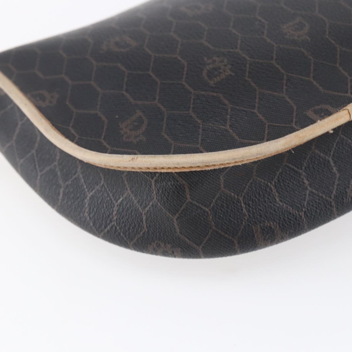 Christian Dior Honeycomb Canvas Shoulder Bag PVC Black gold Auth BA7506