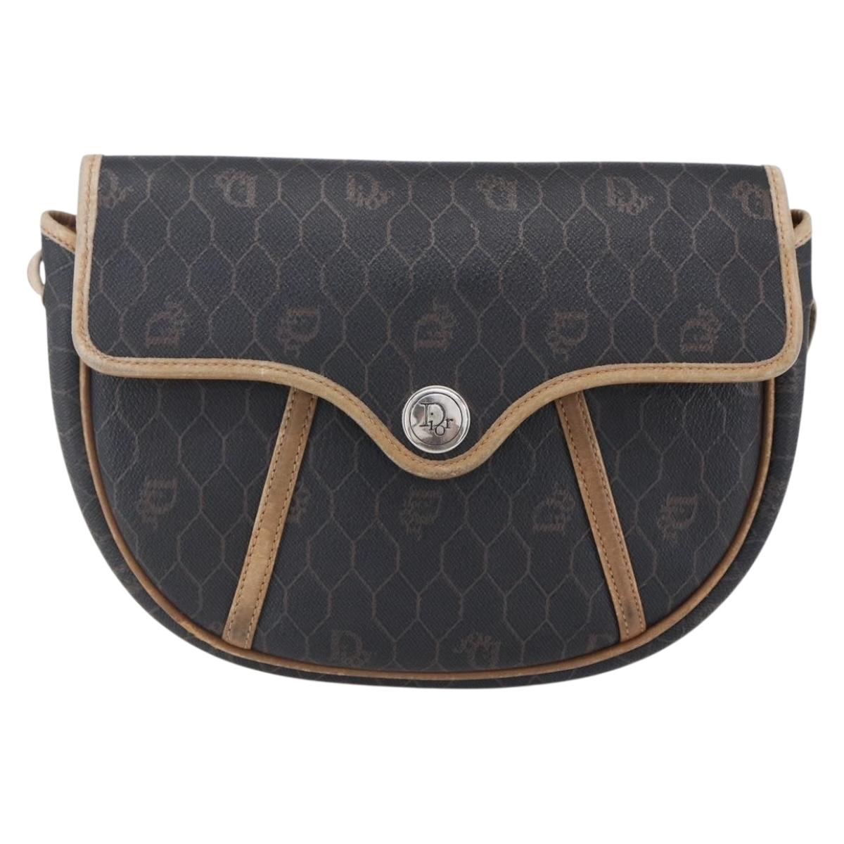 Christian Dior Honeycomb Canvas Shoulder Bag PVC Black gold Auth BA7506