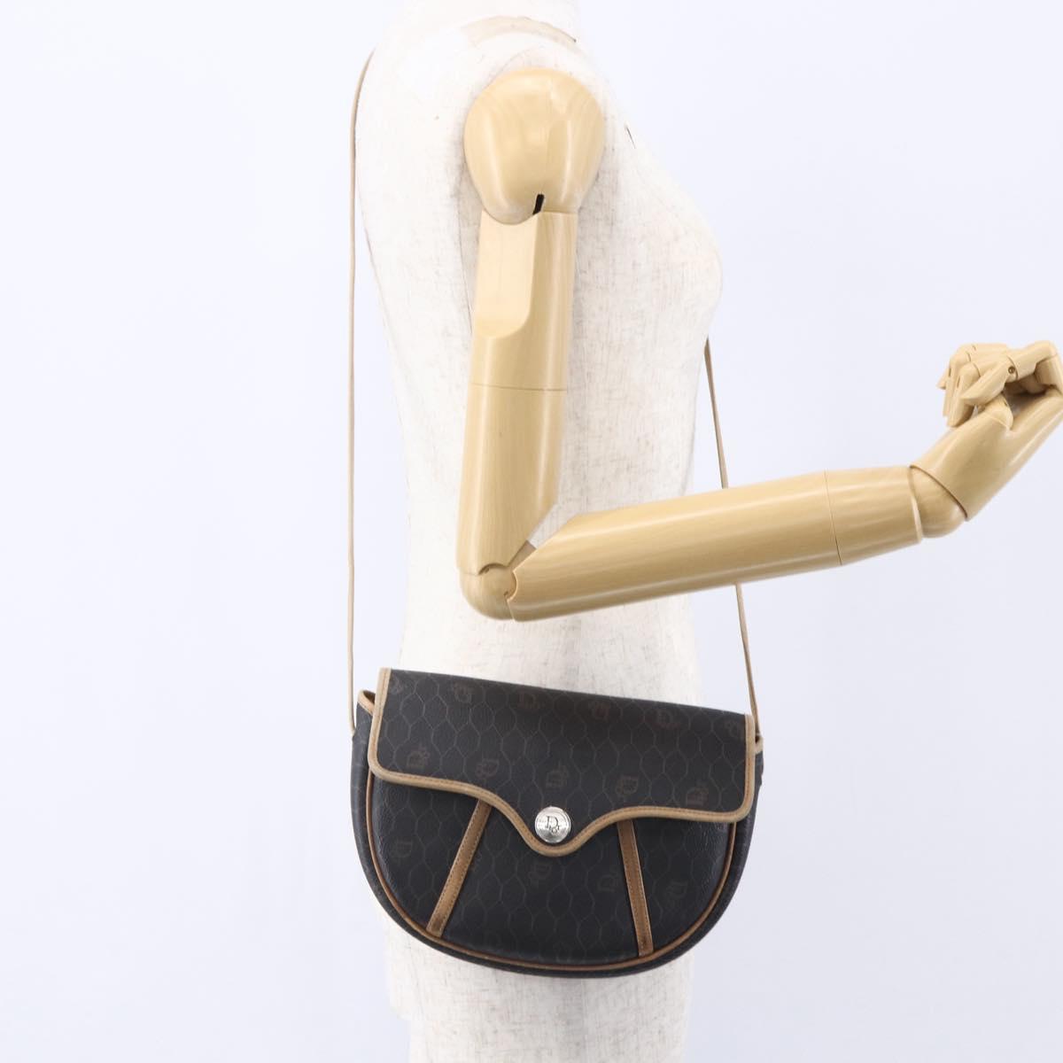Christian Dior Honeycomb Canvas Shoulder Bag PVC Black gold Auth BA7506