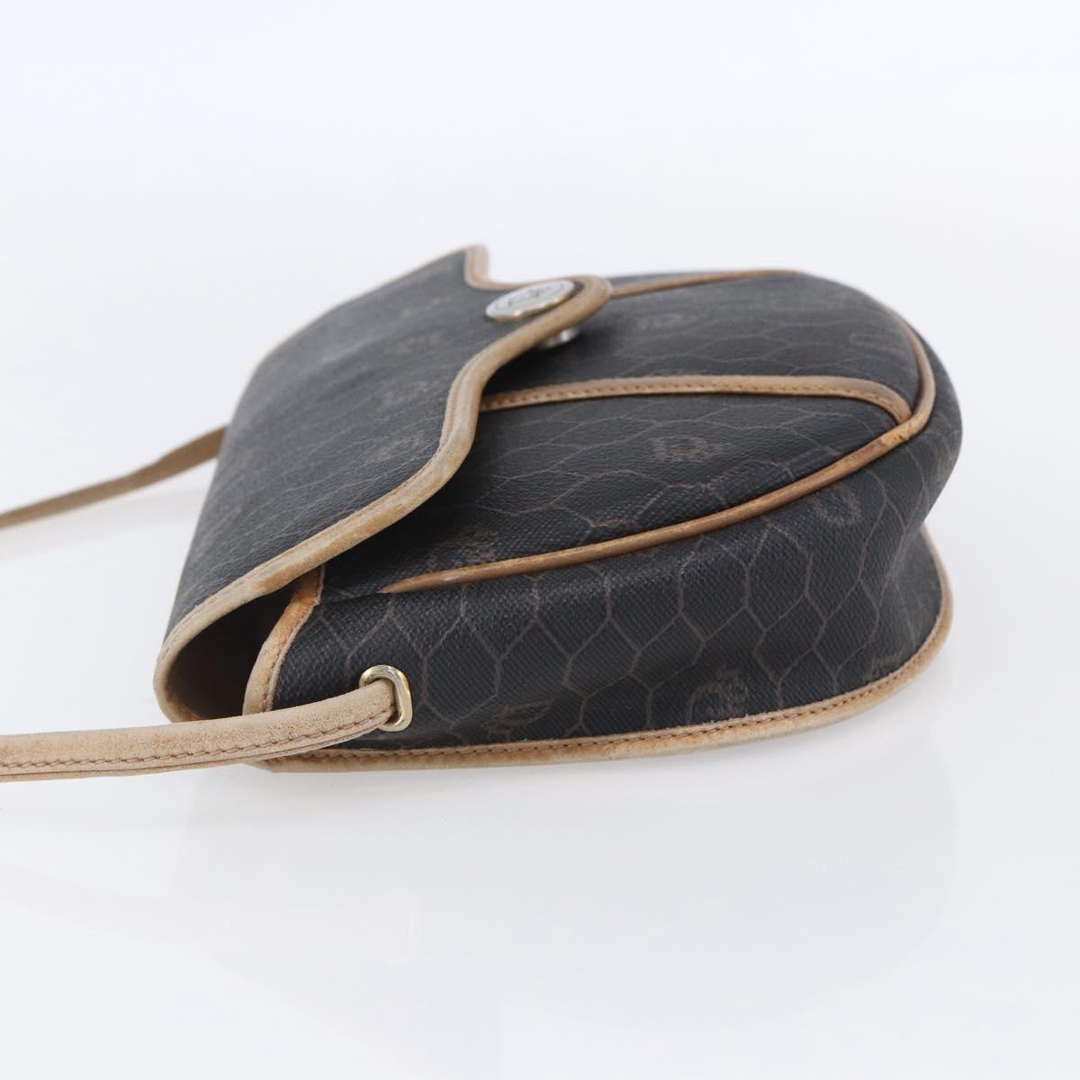 Christian Dior Honeycomb Canvas Shoulder Bag PVC Black gold Auth BA7506