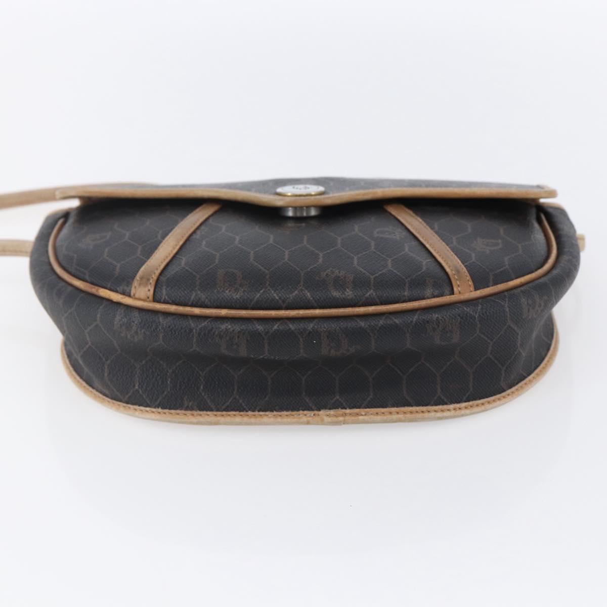 Christian Dior Honeycomb Canvas Shoulder Bag PVC Black gold Auth BA7506
