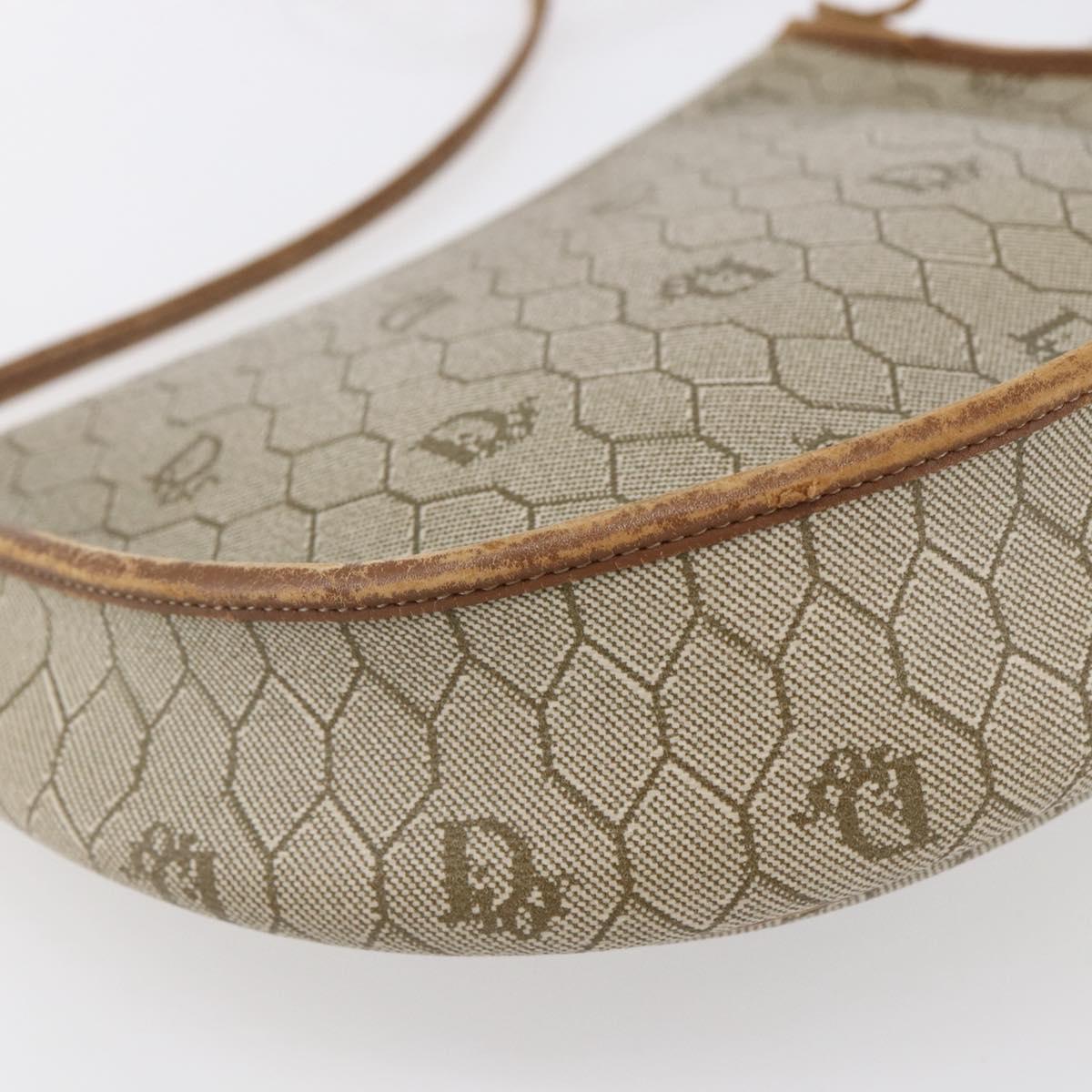 Christian Dior Honeycomb Canvas Shoulder Bag PVC Beige gold Auth BA7507