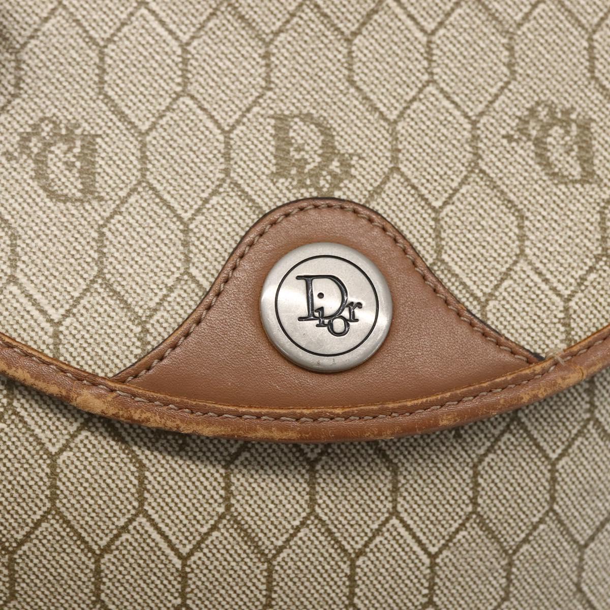 Christian Dior Honeycomb Canvas Shoulder Bag PVC Beige gold Auth BA7507