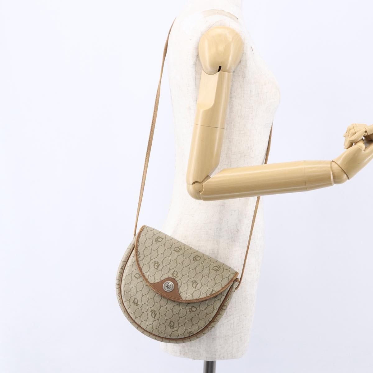 Christian Dior Honeycomb Canvas Shoulder Bag PVC Beige gold Auth BA7507