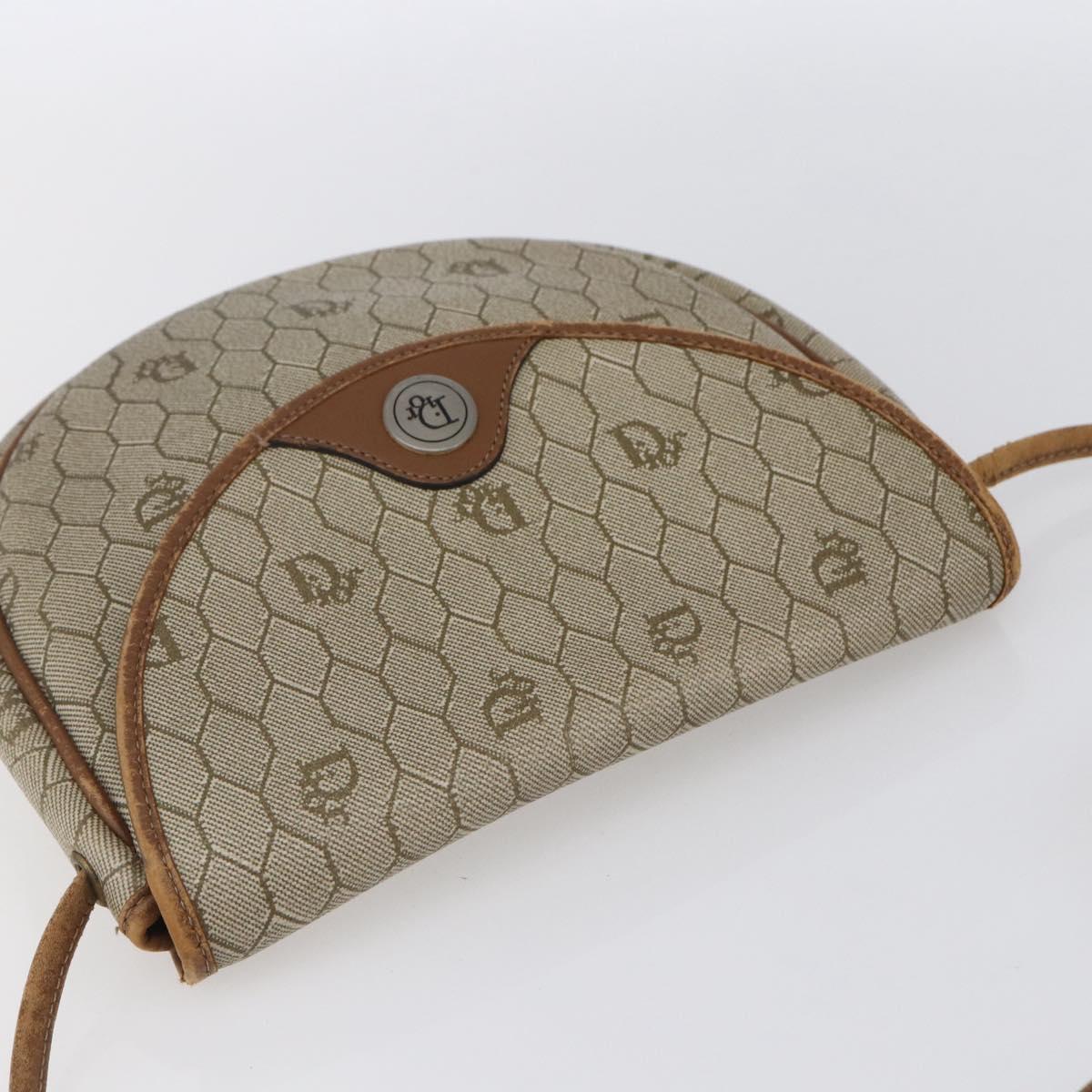 Christian Dior Honeycomb Canvas Shoulder Bag PVC Beige gold Auth BA7507