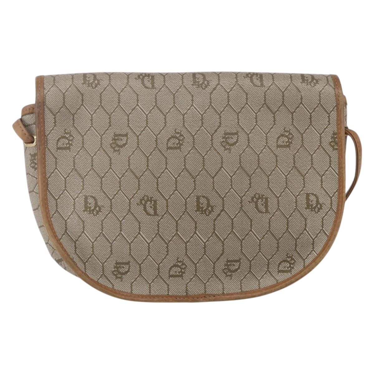 Christian Dior Honeycomb Canvas Shoulder Bag PVC Beige gold Auth BA7508
