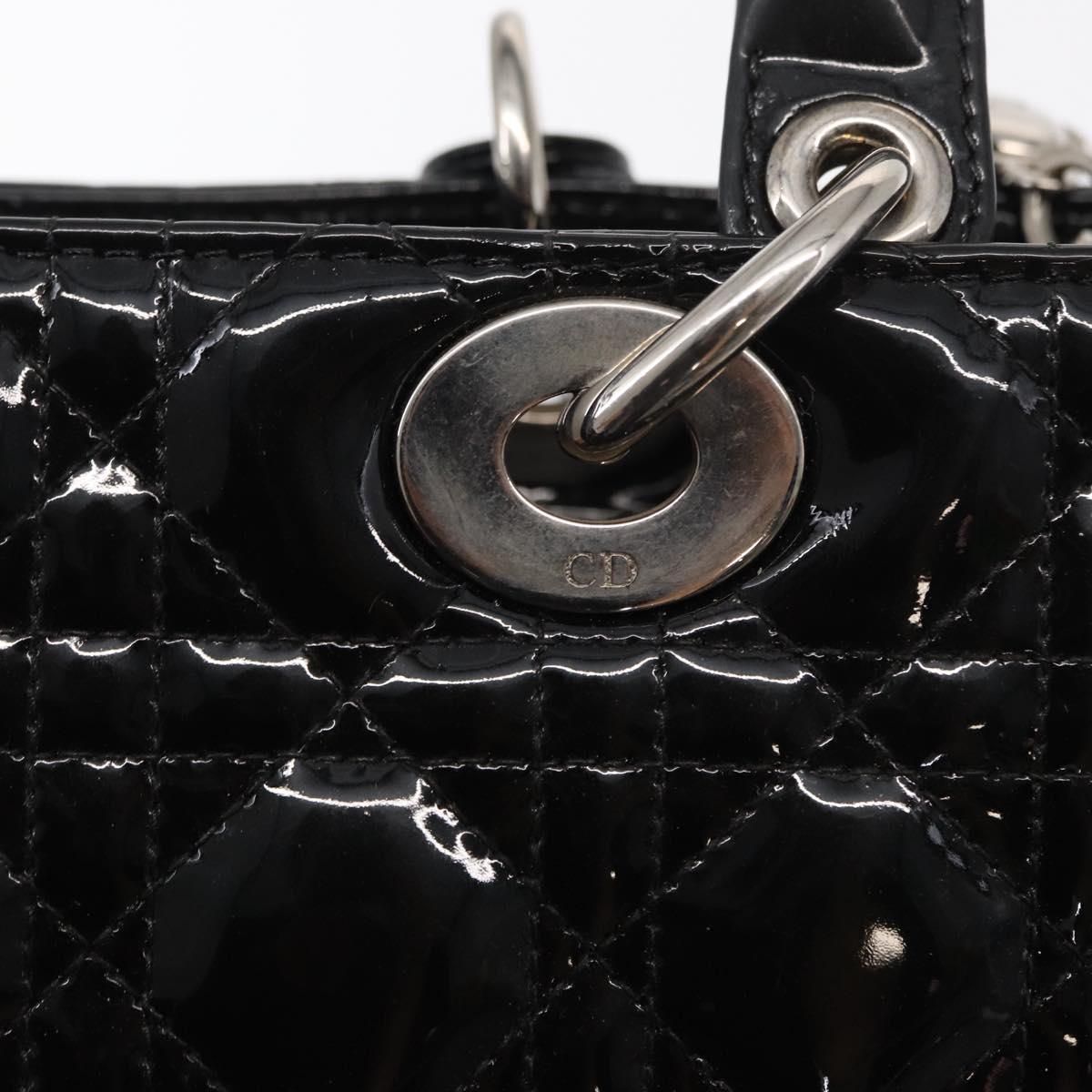 Christian Dior Canage Hand Bag Enamel 2way Black Silver Auth BA7509