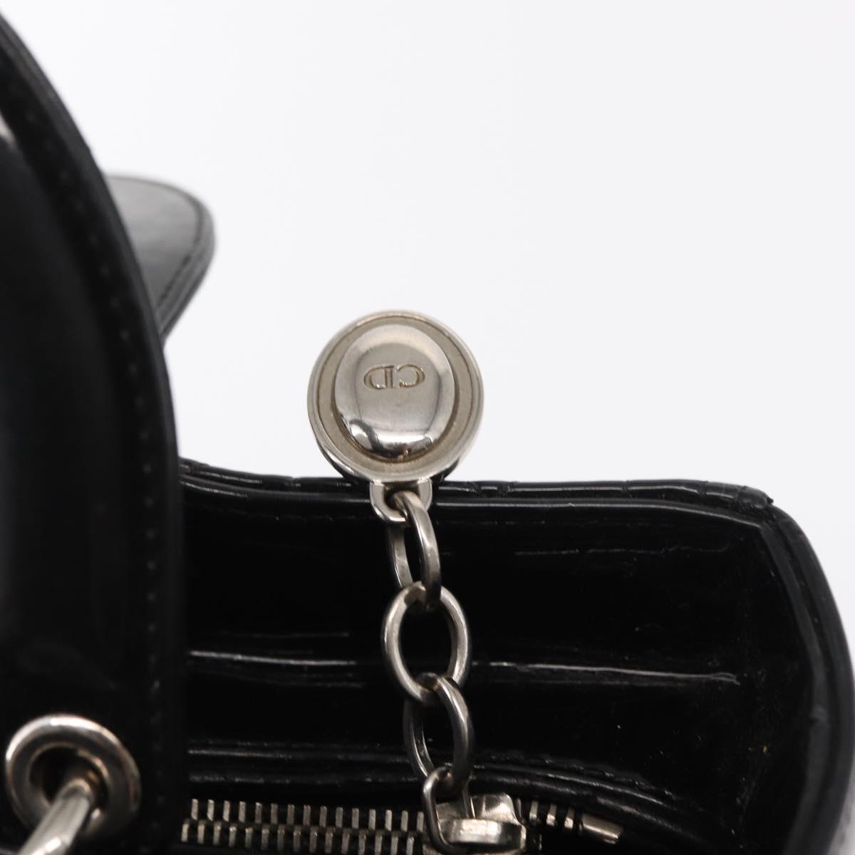 Christian Dior Canage Hand Bag Enamel 2way Black Silver Auth BA7509