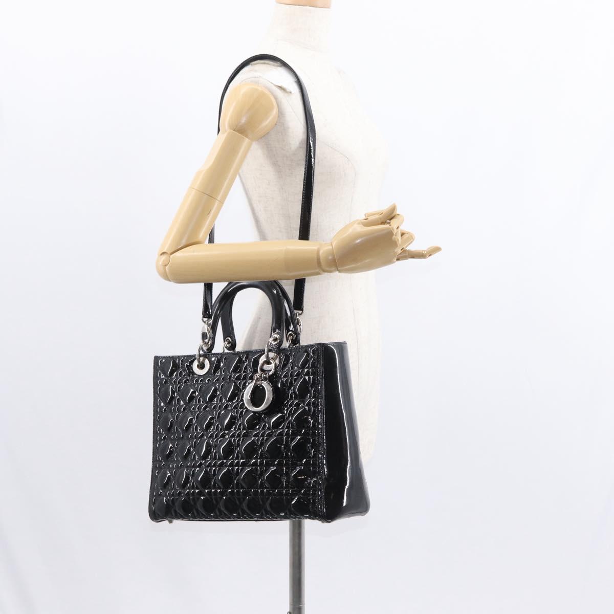 Christian Dior Canage Hand Bag Enamel 2way Black Silver Auth BA7509