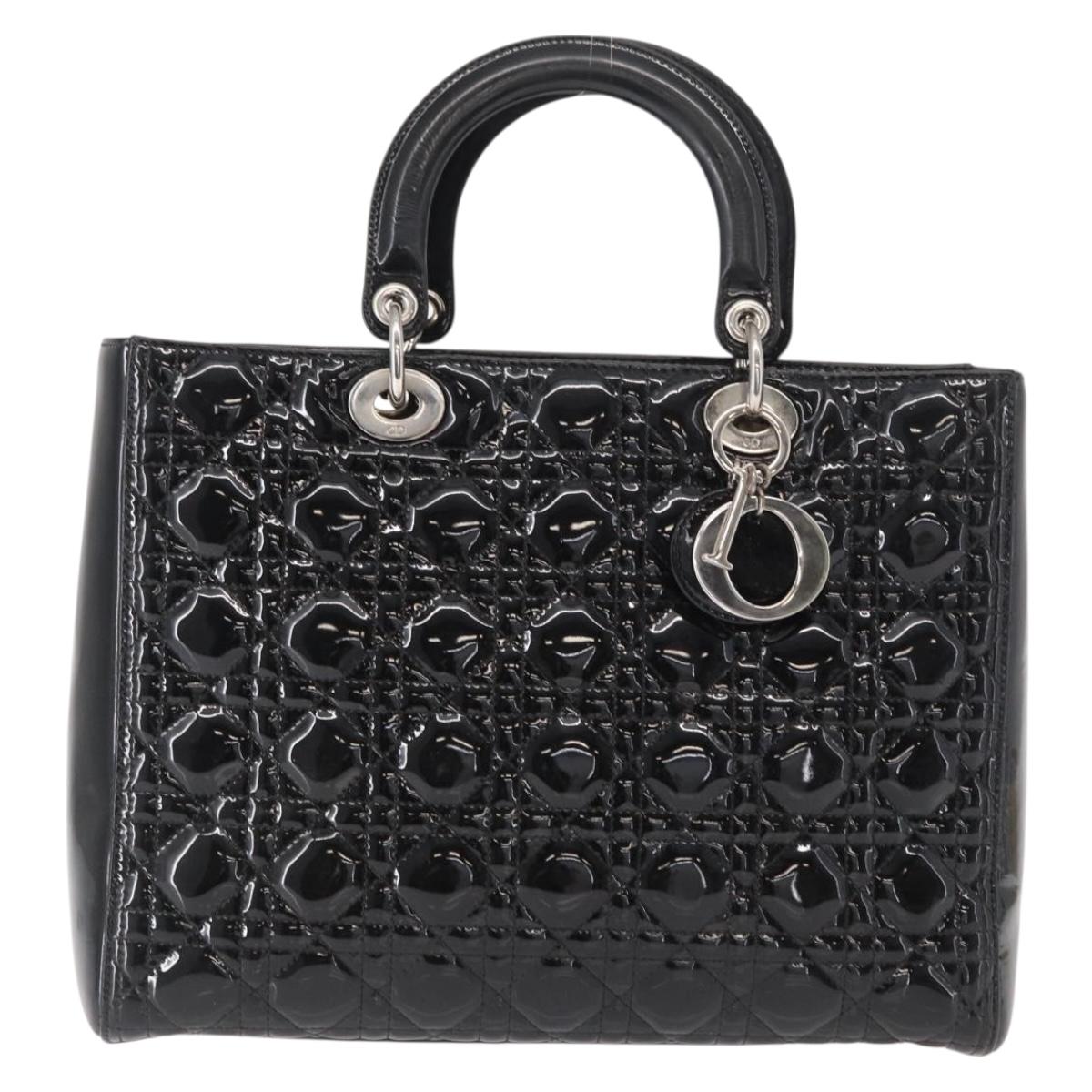 Christian Dior Canage Hand Bag Enamel 2way Black Silver Auth BA7509