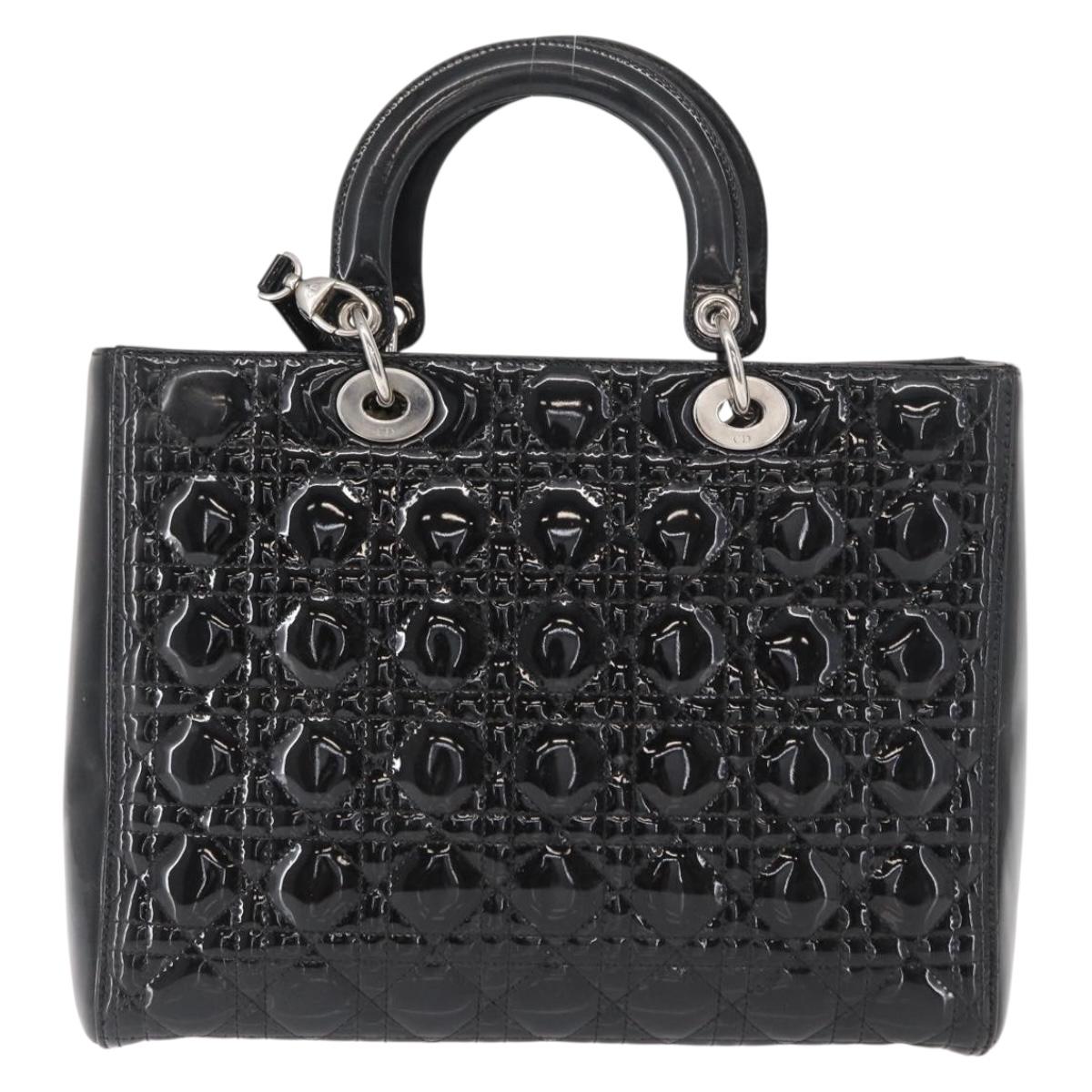 Christian Dior Canage Hand Bag Enamel 2way Black Silver Auth BA7509