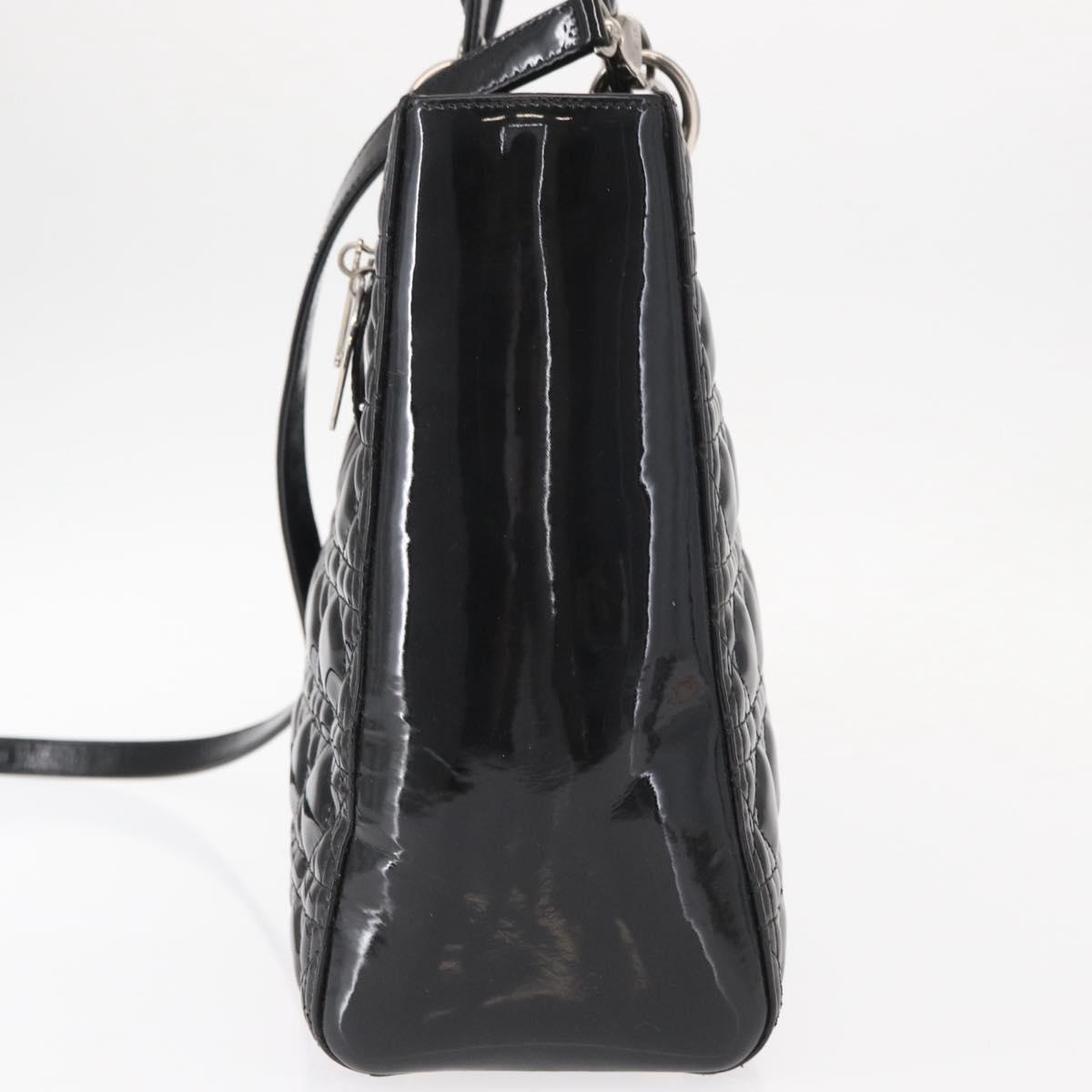 Christian Dior Canage Hand Bag Enamel 2way Black Silver Auth BA7509