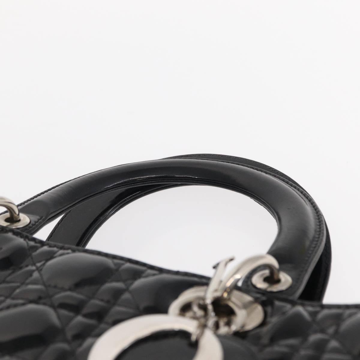 Christian Dior Canage Hand Bag Enamel 2way Black Silver Auth BA7509