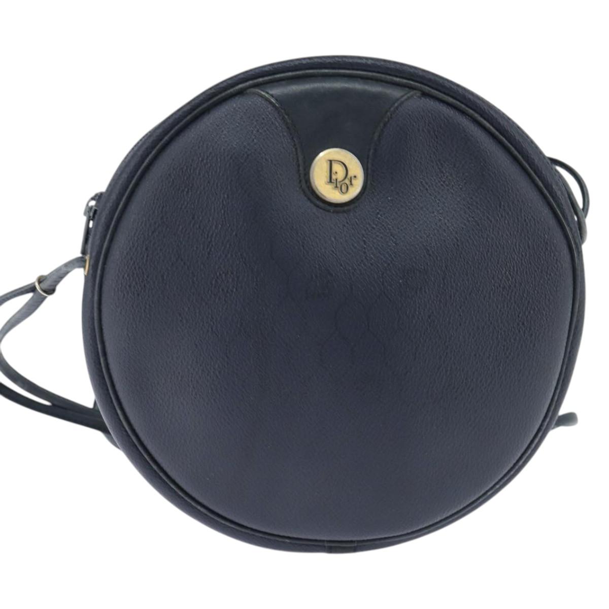 Christian Dior Honeycomb Canvas Shoulder Bag PVC Navy gold Auth BA7511