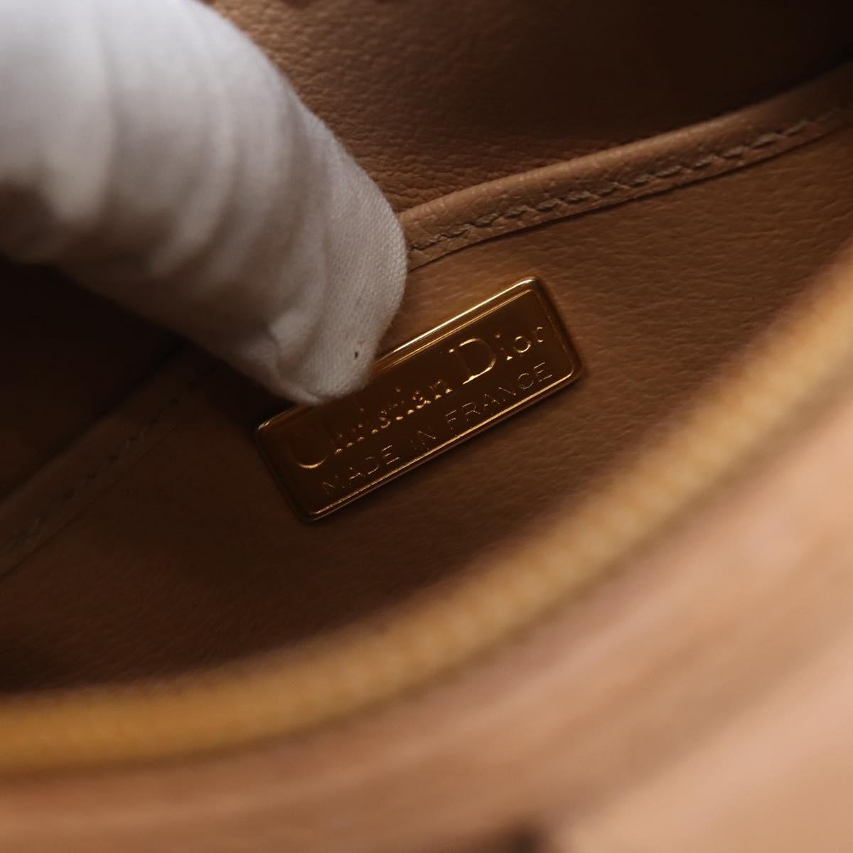 Christian Dior Hand Bag Leather Beige Gold Auth BA7513