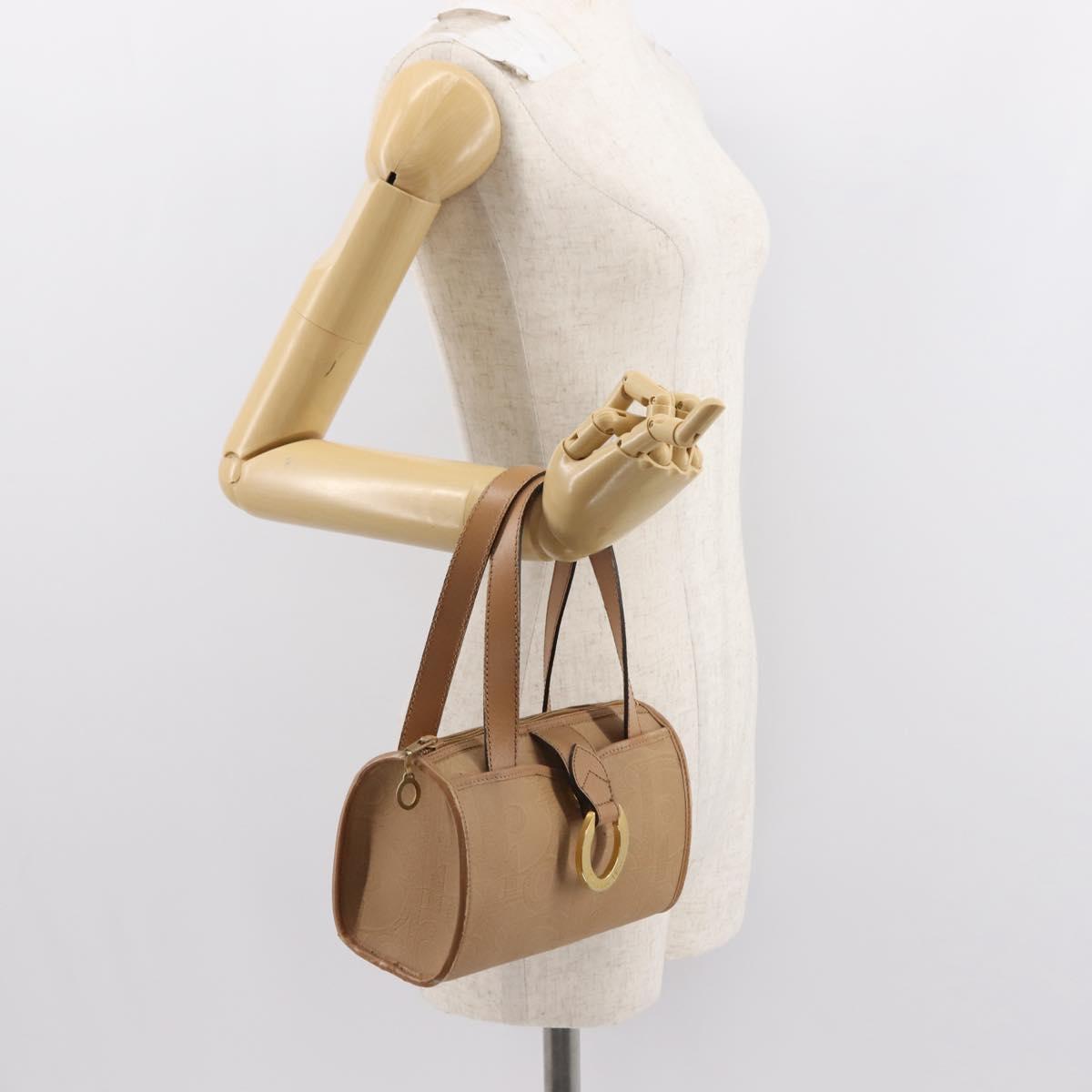 Christian Dior Hand Bag Leather Beige Gold Auth BA7513