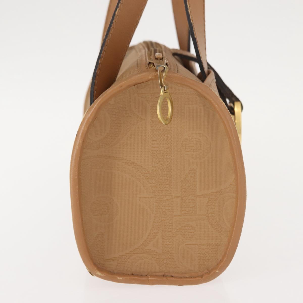 Christian Dior Hand Bag Leather Beige Gold Auth BA7513