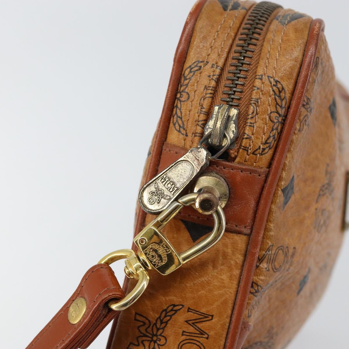 MCM Logogram Vicetos Clutch Bag PVC Leather Brown Gold Auth BA7516