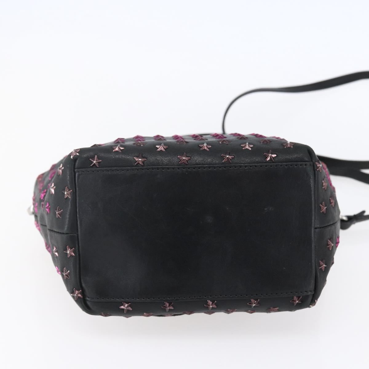 Jimmy Choo Studs Hand Bag Leather 2way Black Silver Auth BA7517