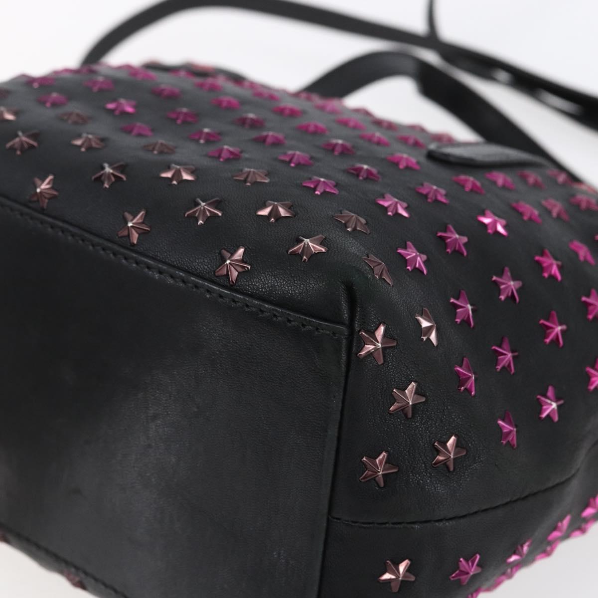 Jimmy Choo Studs Hand Bag Leather 2way Black Silver Auth BA7517
