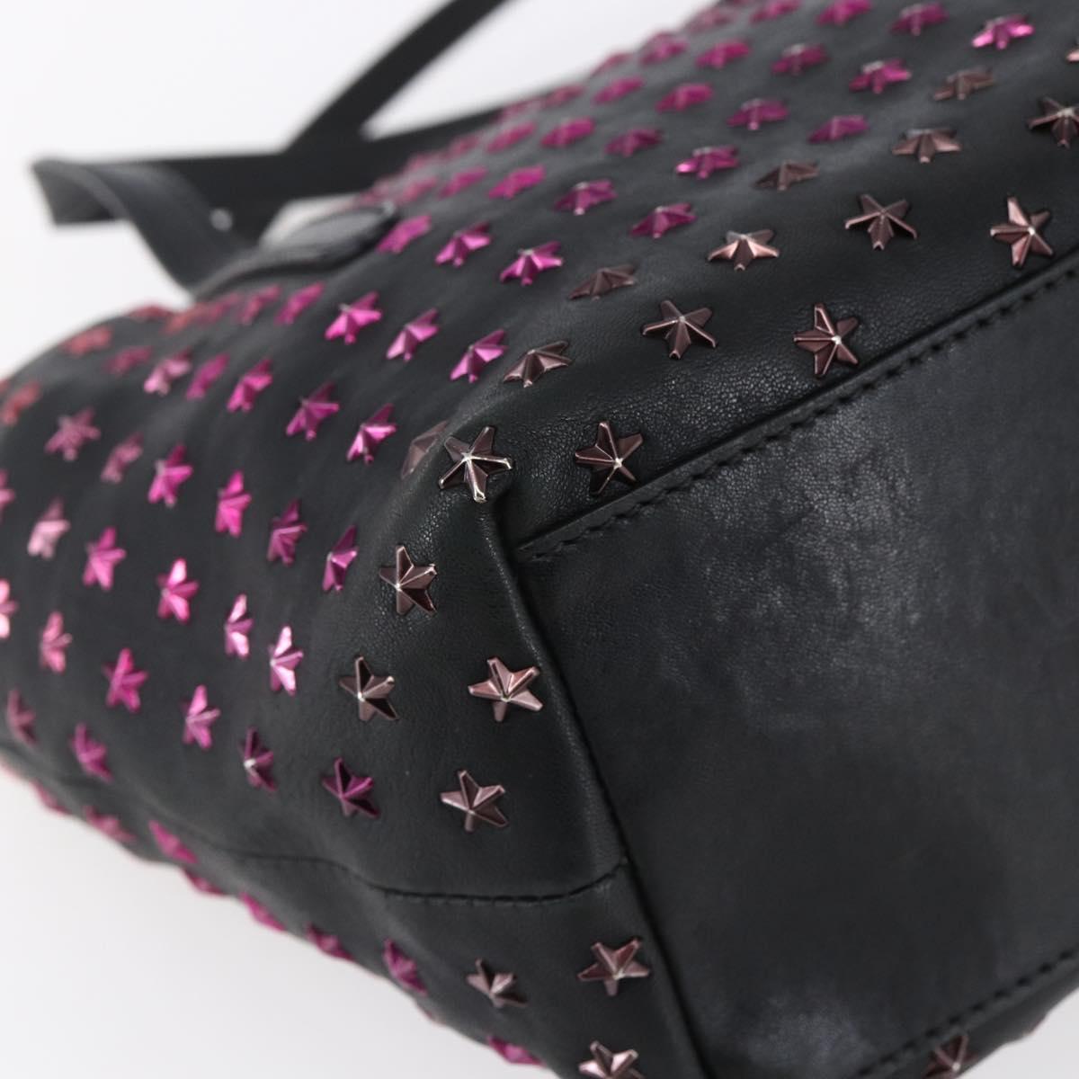 Jimmy Choo Studs Hand Bag Leather 2way Black Silver Auth BA7517