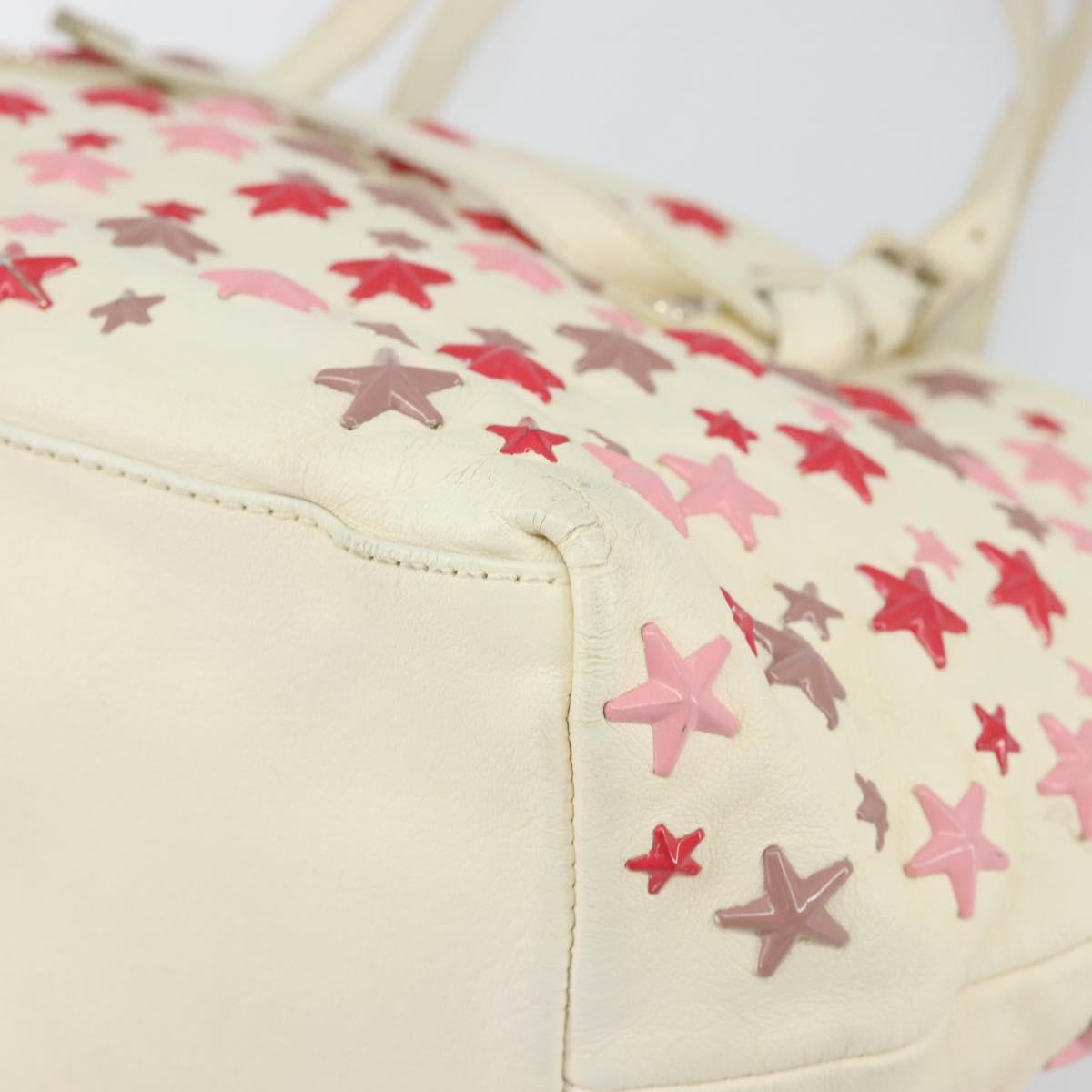 Jimmy Choo Studs Tote Bag Leather White Gold Auth BA7518