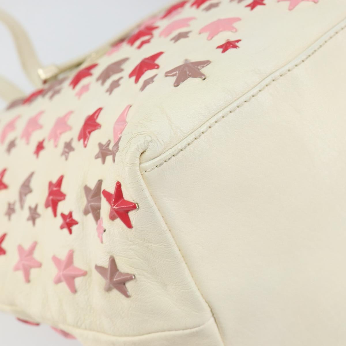 Jimmy Choo Studs Tote Bag Leather White Gold Auth BA7518