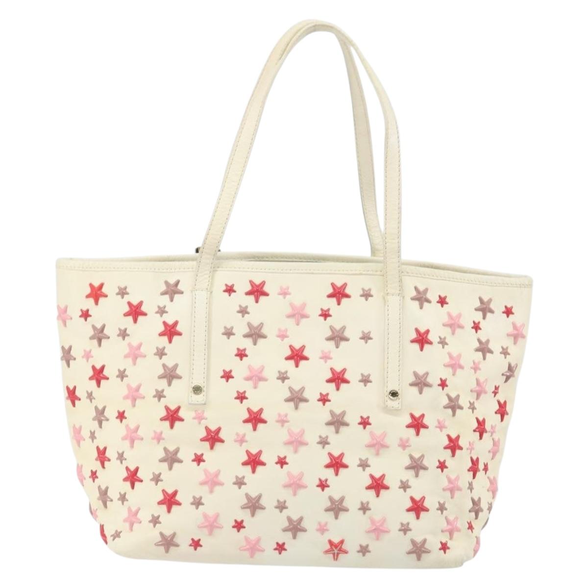 Jimmy Choo Studs Tote Bag Leather White Gold Auth BA7518