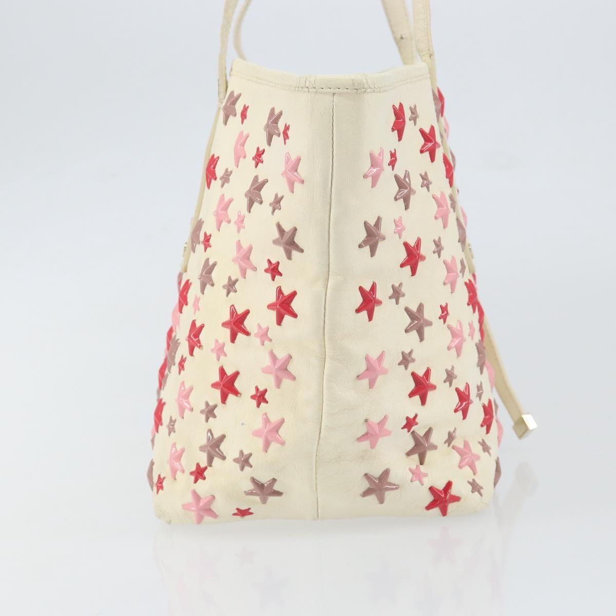 Jimmy Choo Studs Tote Bag Leather White Gold Auth BA7518