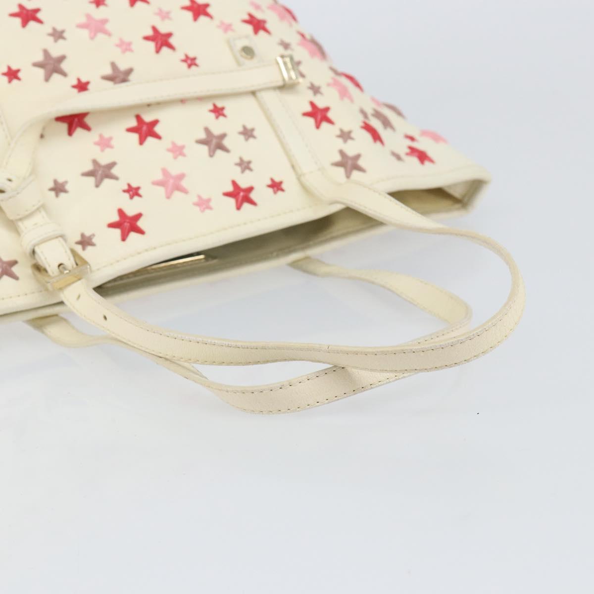 Jimmy Choo Studs Tote Bag Leather White Gold Auth BA7518