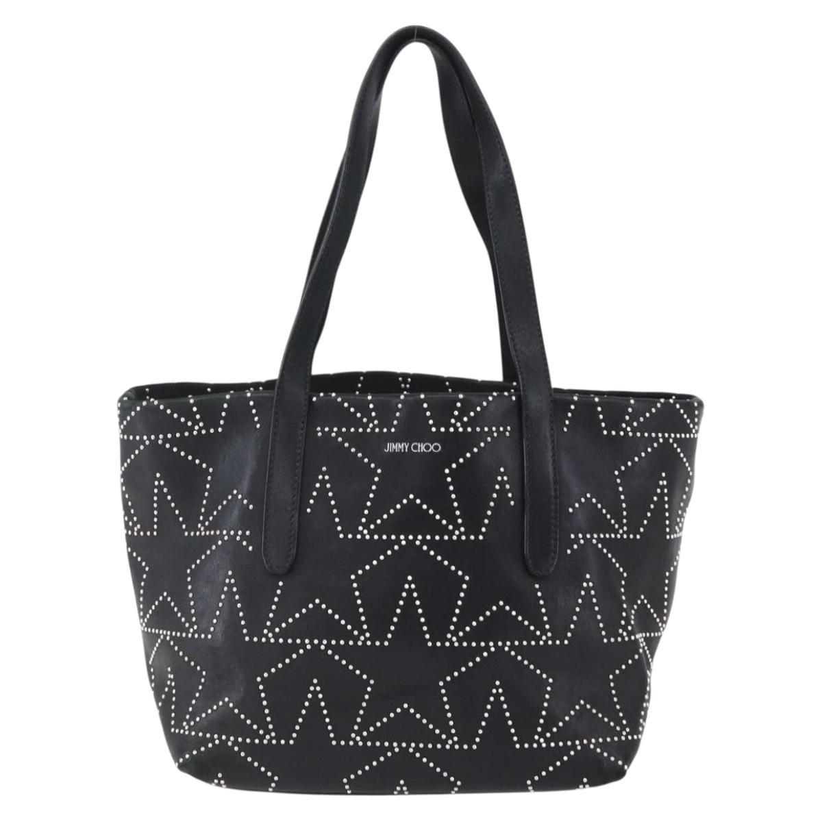 Jimmy Choo Studs Tote Bag Leather Black Silver Auth BA7519