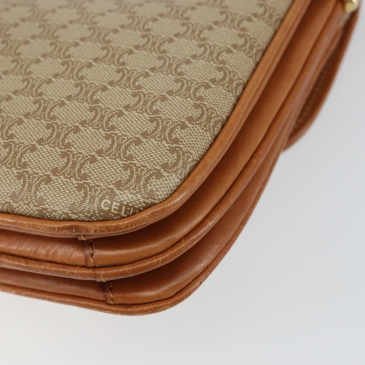 CELINE Macadam Canvas Shoulder Bag PVC Leather Beige Gold Auth BA7520