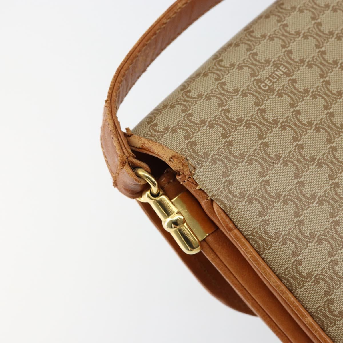 CELINE Macadam Canvas Shoulder Bag PVC Leather Beige Gold Auth BA7520