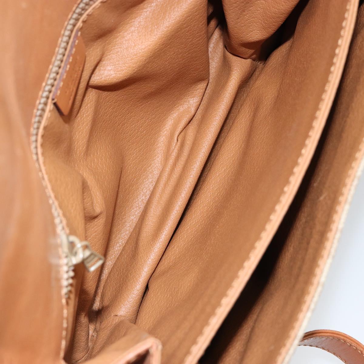 CELINE Macadam Canvas Shoulder Bag PVC Leather Beige Gold Auth BA7520