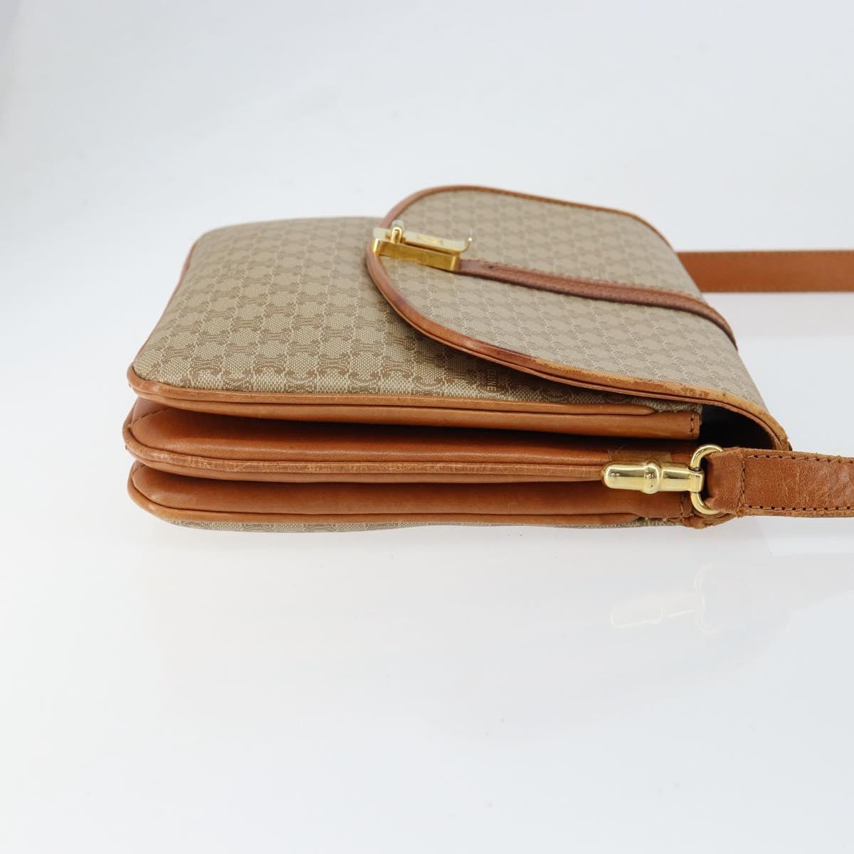 CELINE Macadam Canvas Shoulder Bag PVC Leather Beige Gold Auth BA7520