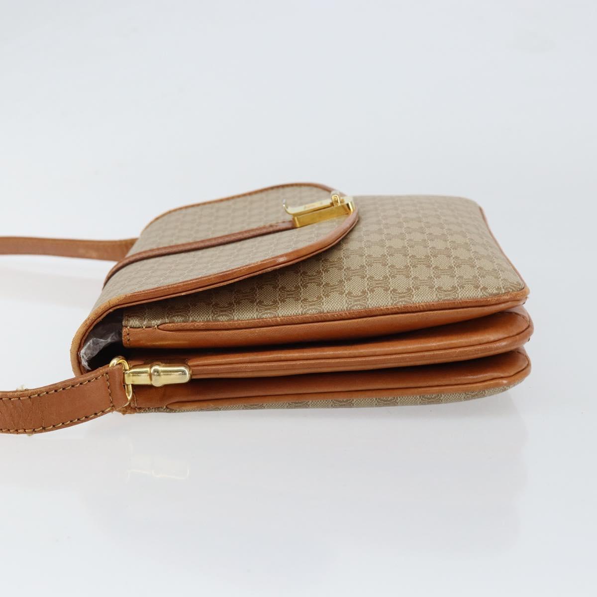 CELINE Macadam Canvas Shoulder Bag PVC Leather Beige Gold Auth BA7520