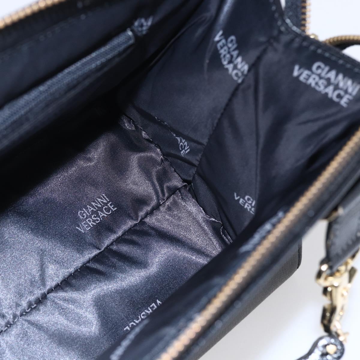 Gianni Versace Shoulder Bag Leather Black Gold Auth BA7521