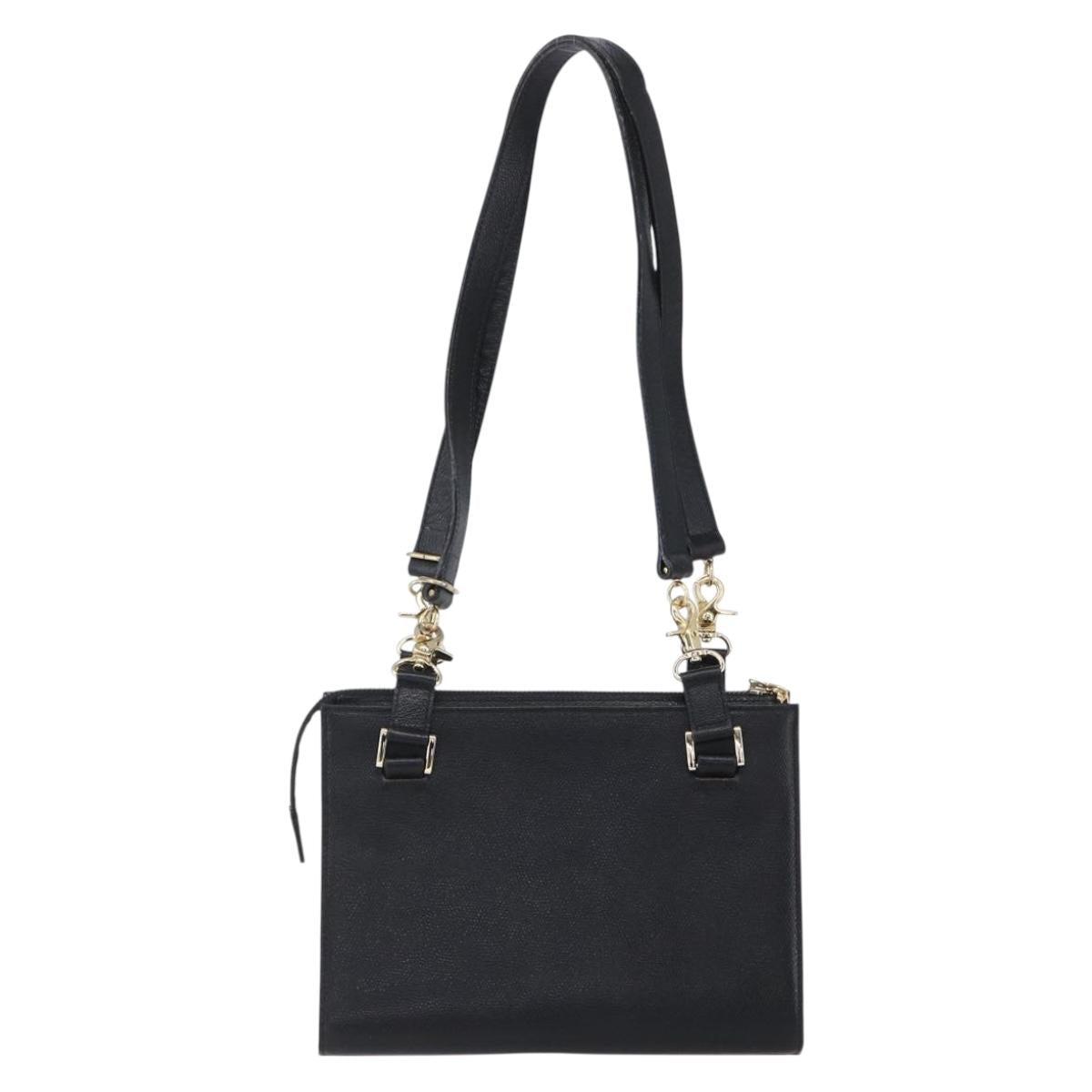 Gianni Versace Shoulder Bag Leather Black Gold Auth BA7521