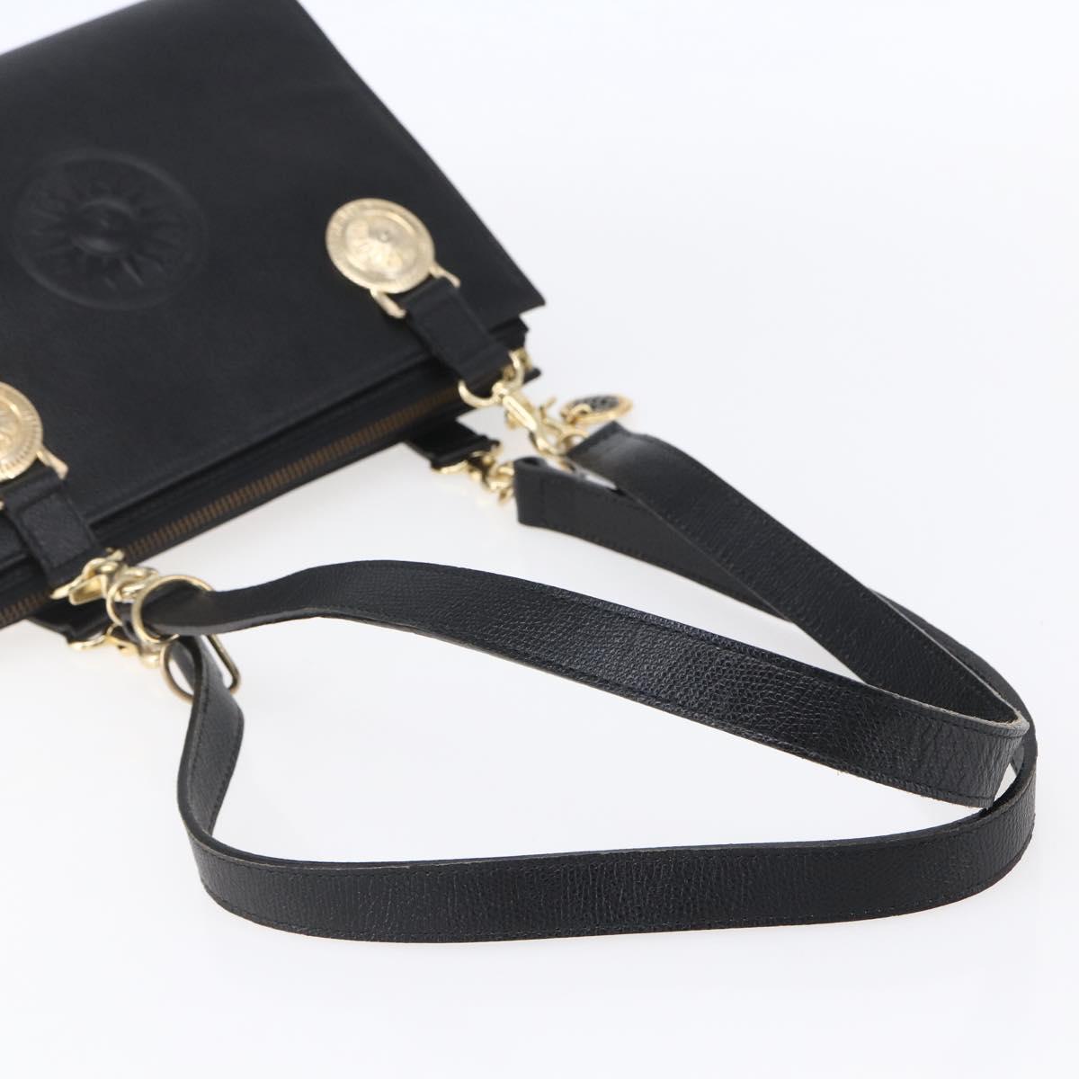 Gianni Versace Shoulder Bag Leather Black Gold Auth BA7521