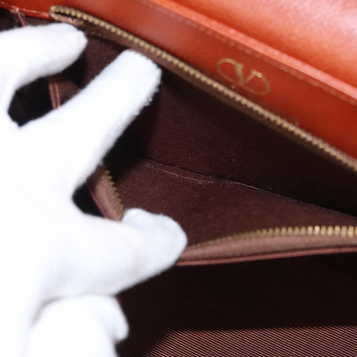 VALENTINO Hand Bag Leather 2way Brown Gold Auth BA7523