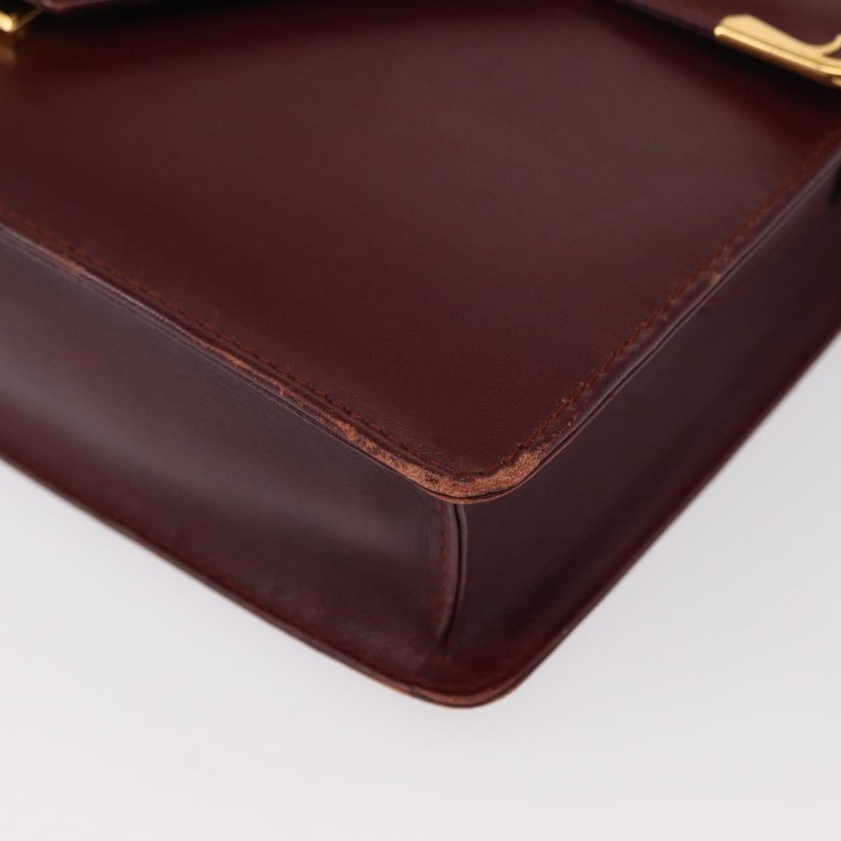 CARTIER Must Line Shoulder Bag Leather Bordeaux Gold Auth BA7524