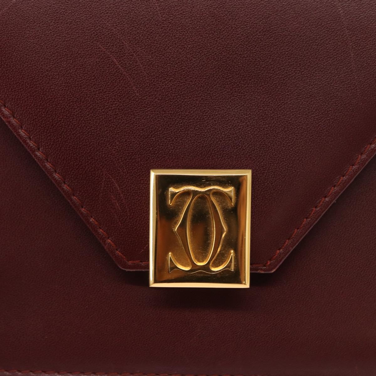 CARTIER Must Line Shoulder Bag Leather Bordeaux Gold Auth BA7524