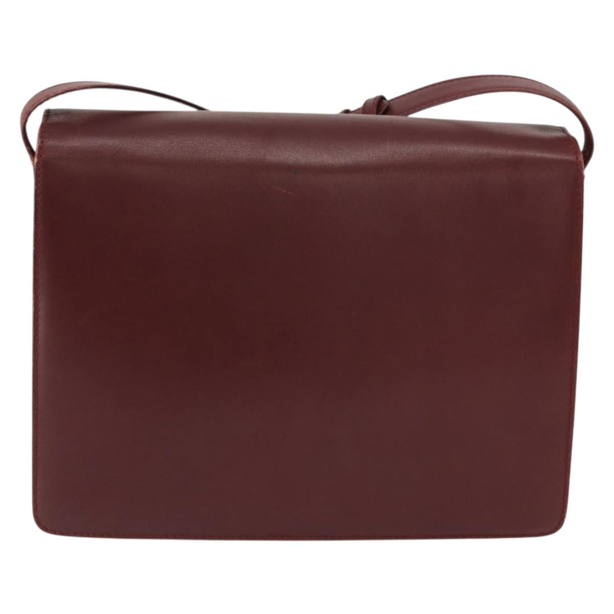 CARTIER Must Line Shoulder Bag Leather Bordeaux Gold Auth BA7524