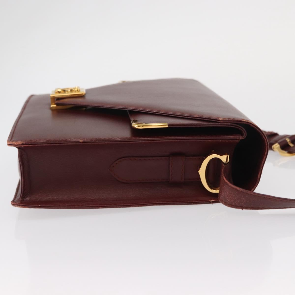 CARTIER Must Line Shoulder Bag Leather Bordeaux Gold Auth BA7524