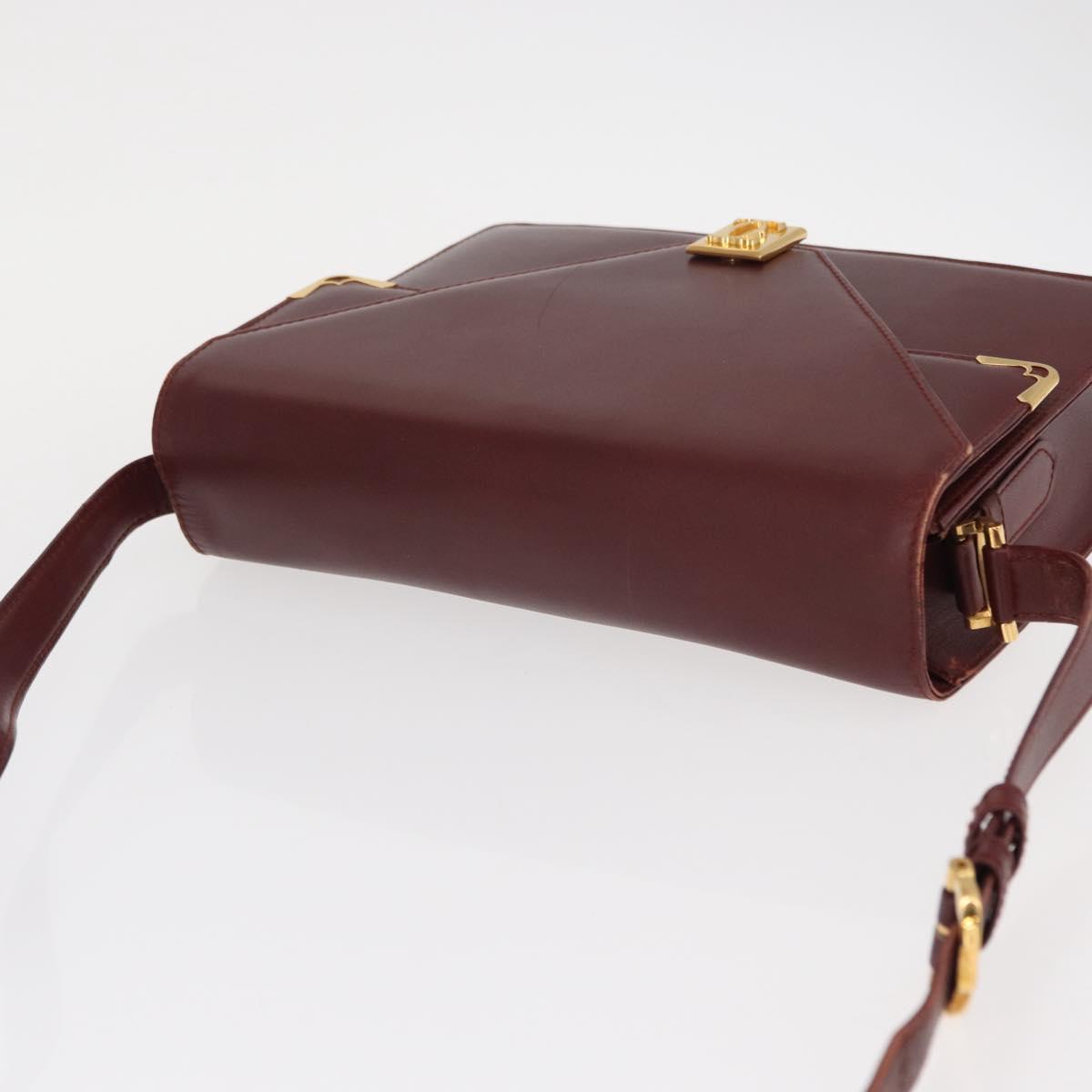 CARTIER Must Line Shoulder Bag Leather Bordeaux Gold Auth BA7524