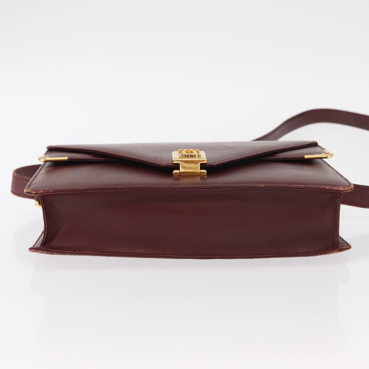 CARTIER Must Line Shoulder Bag Leather Bordeaux Gold Auth BA7524