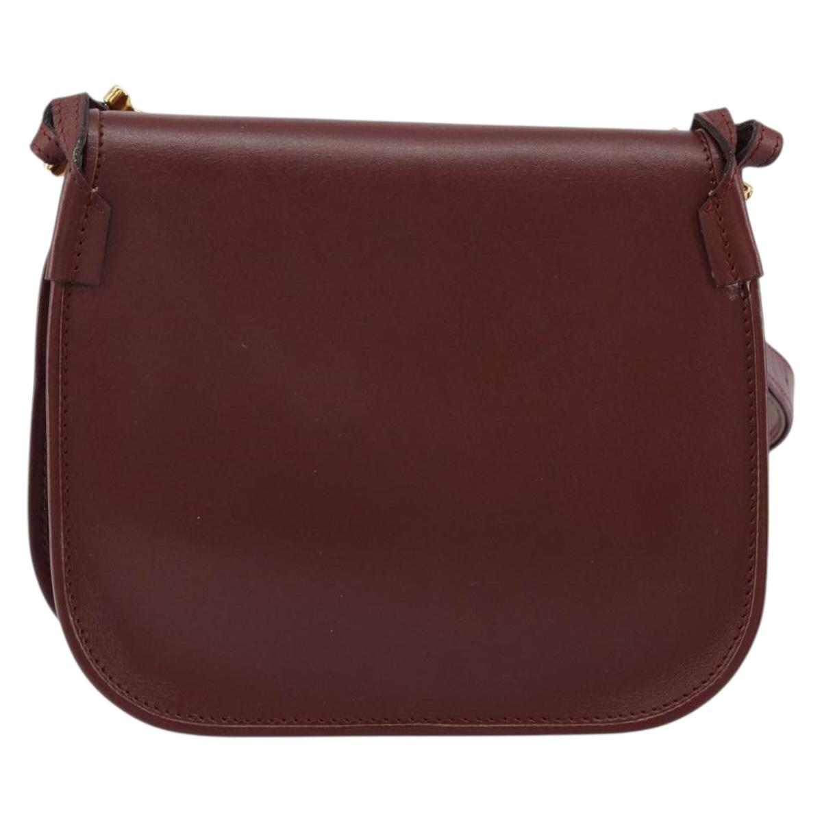 CARTIER Must Line Shoulder Bag Leather Bordeaux Gold Auth BA7526