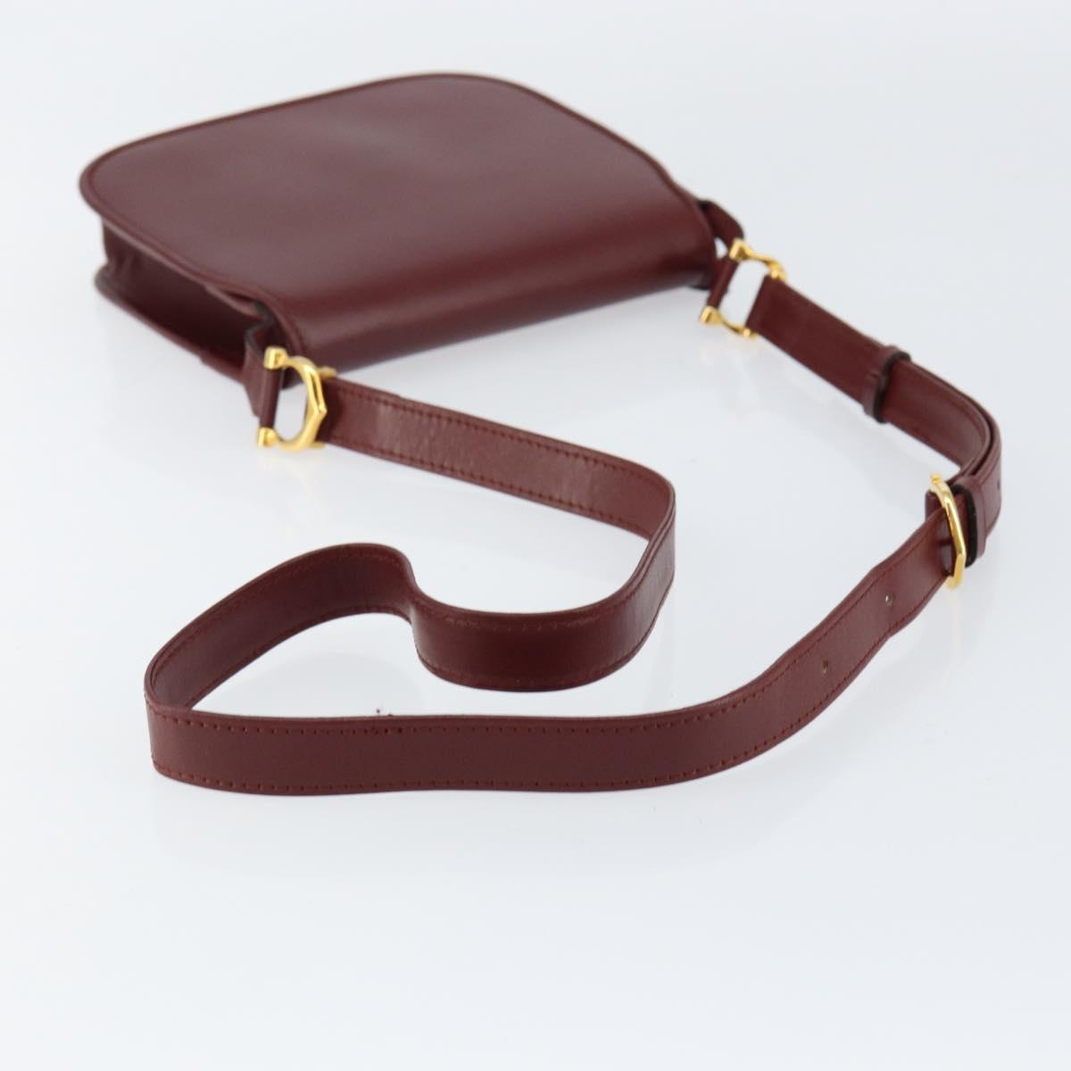 CARTIER Must Line Shoulder Bag Leather Bordeaux Gold Auth BA7526