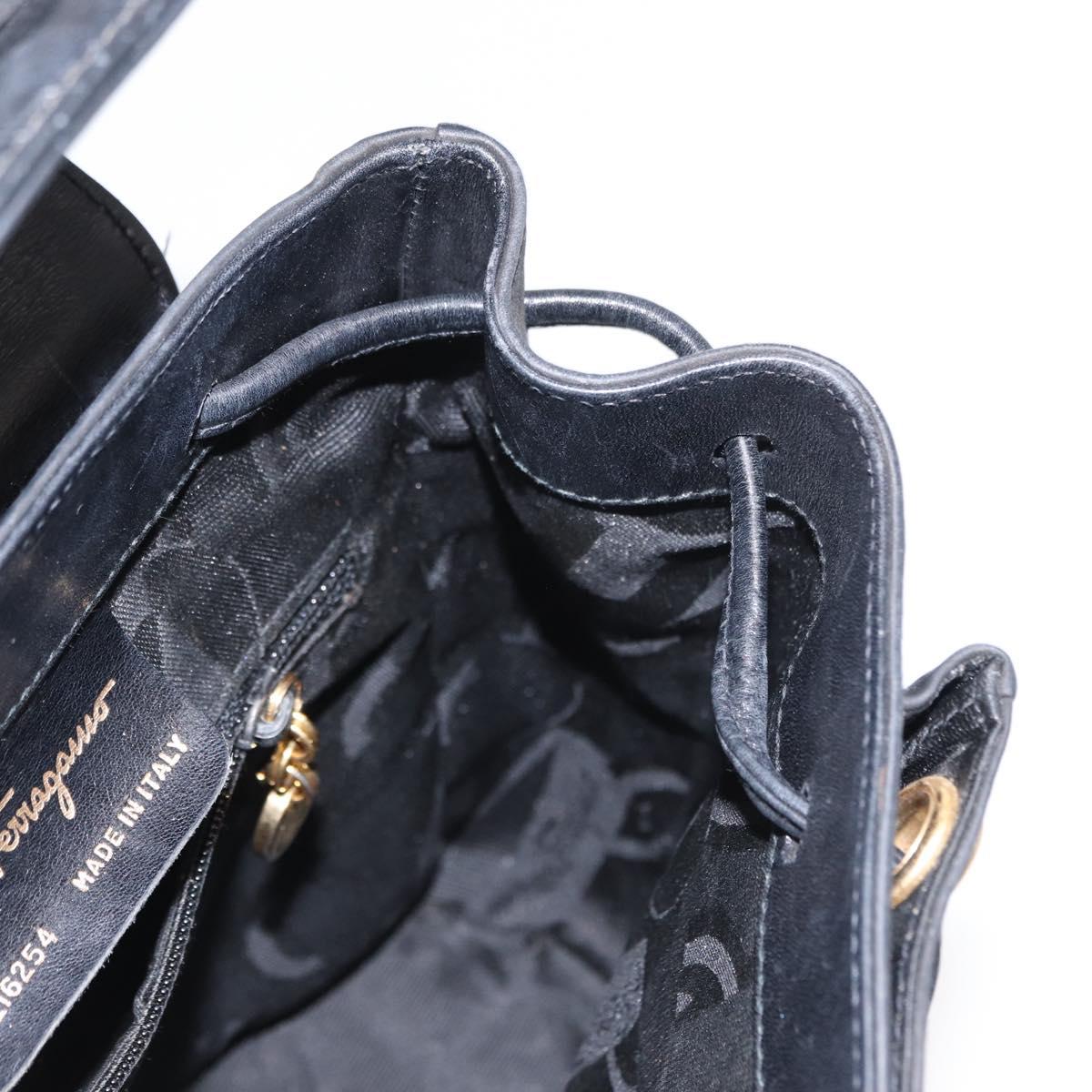 Salvatore Ferragamo Vala Backpack Leather Black Gold Auth BA7527