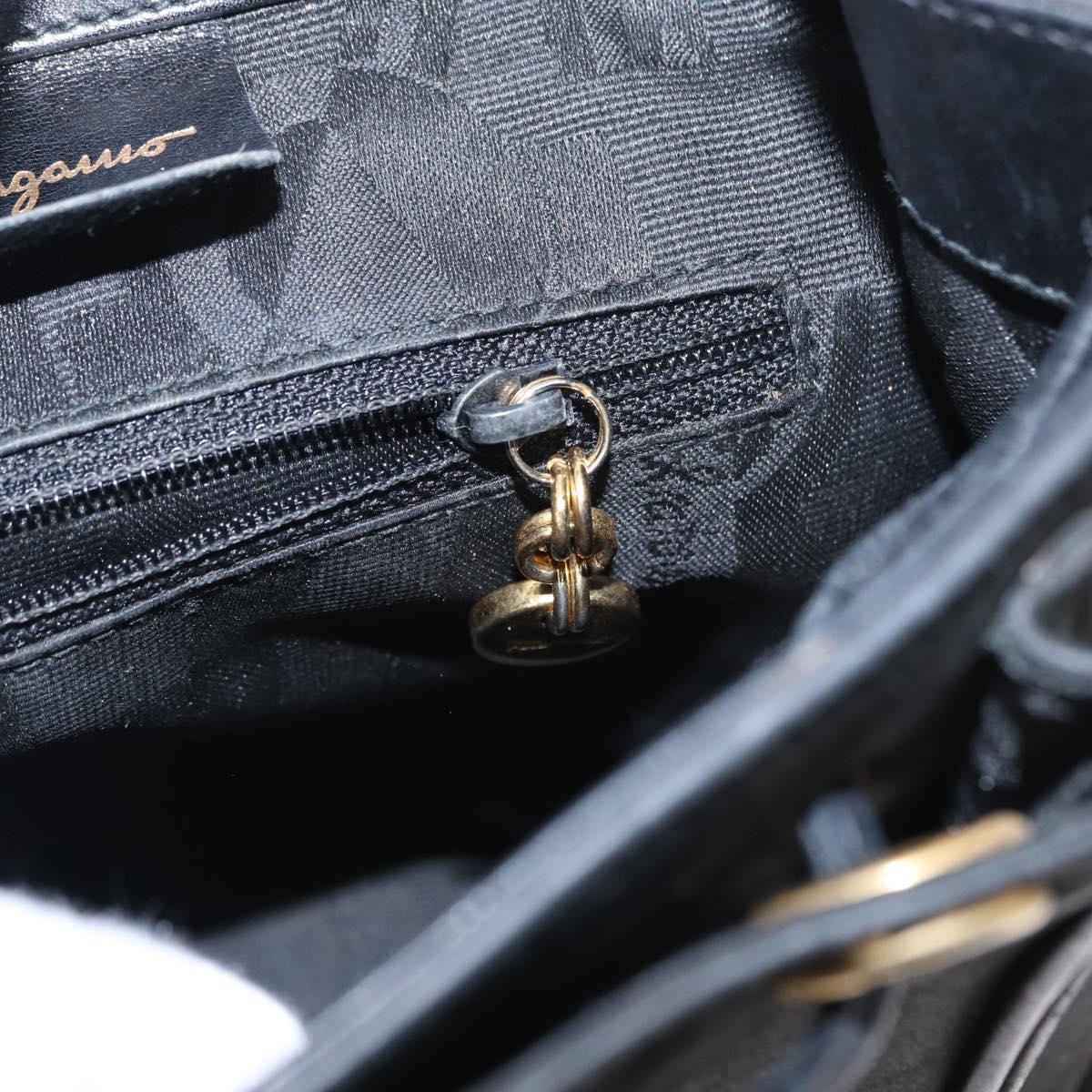 Salvatore Ferragamo Vala Backpack Leather Black Gold Auth BA7527